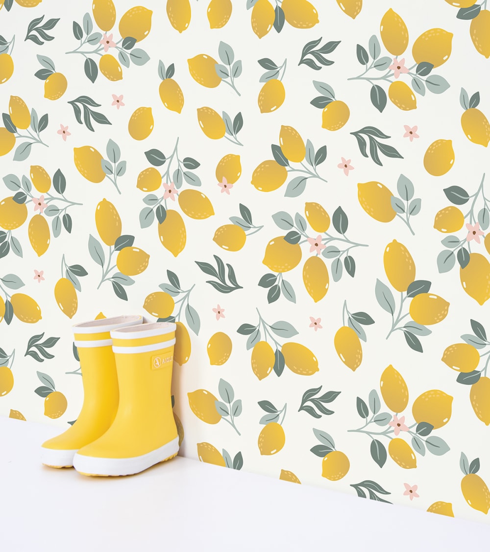 papier peint enfant motif citrons, 50 cm x 10 m