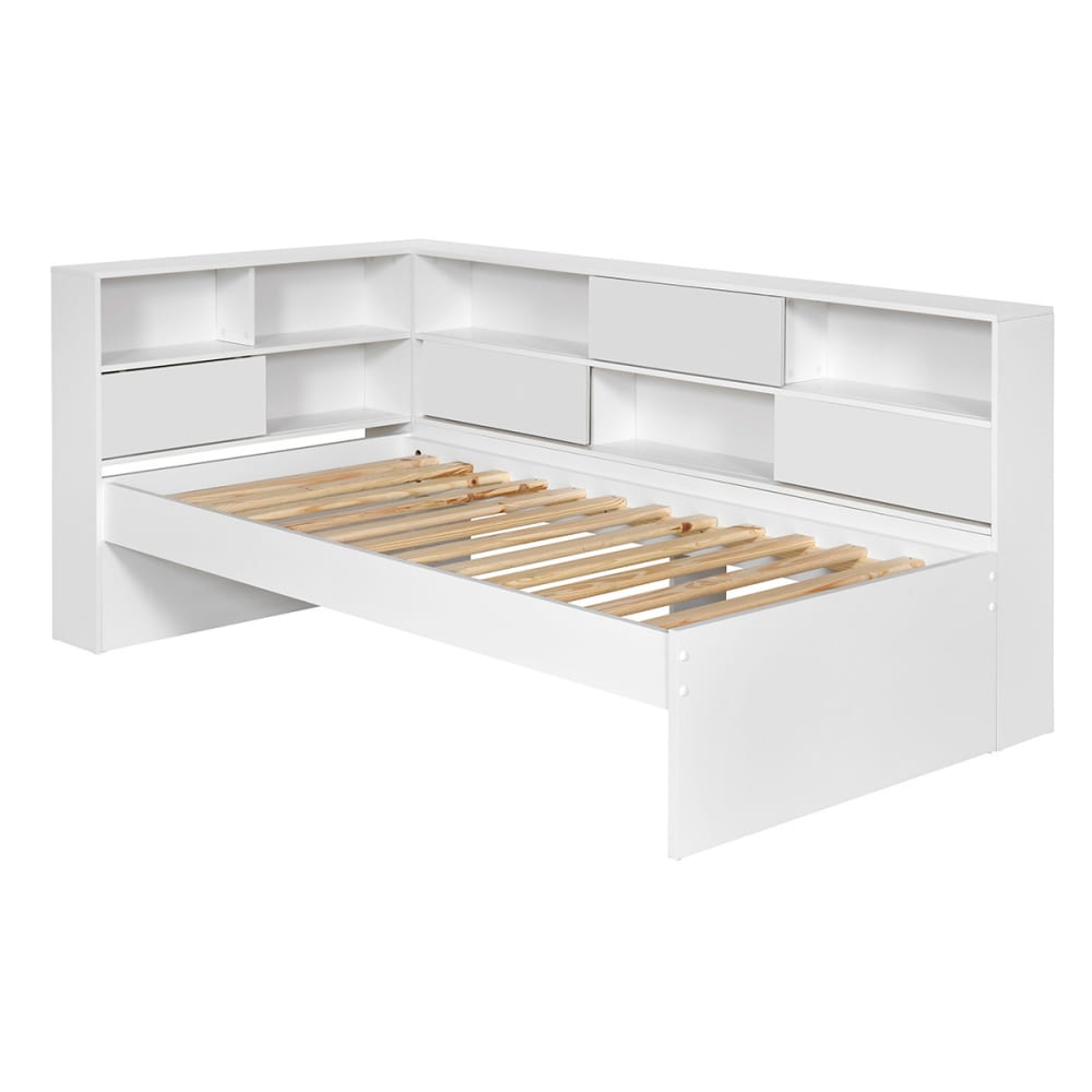 Pack lit cosy avec tiroir et matelas effet bois blanc 90x190 cm