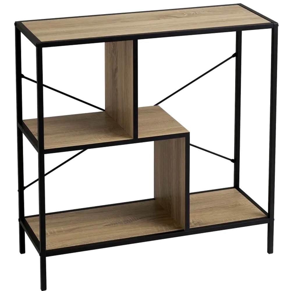 Console d'entrée en bois et métal noir 3 plateaux 80x30x80cm