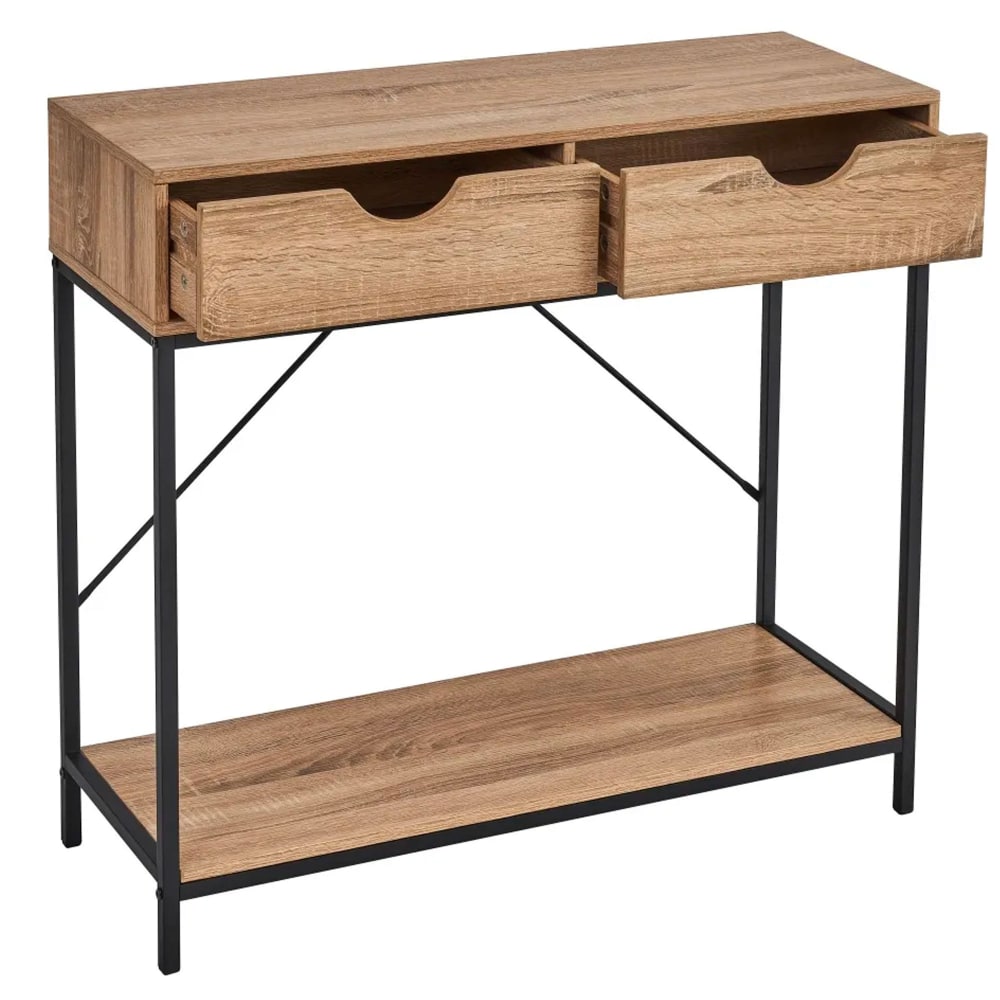 Console d'entrée en bois et métal noir 2 Tiroirs 80x30x75cm