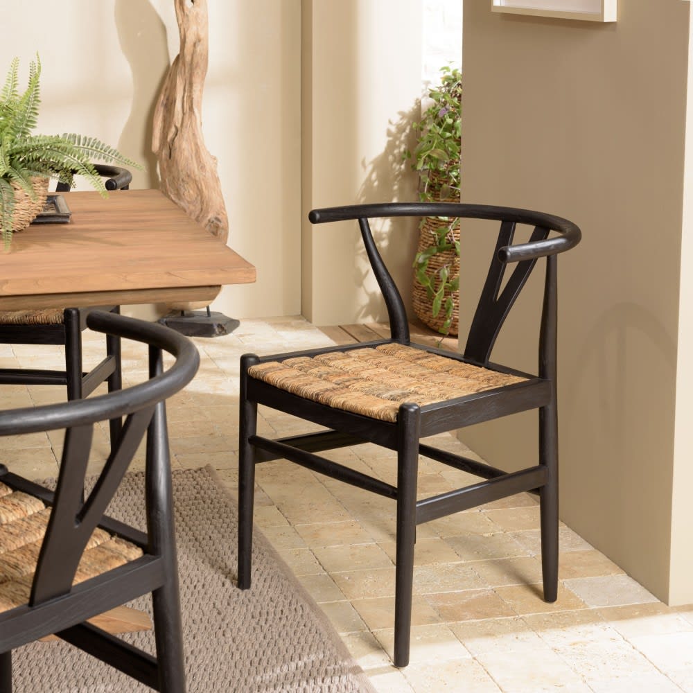 Silla de madera de teca reciclada negra con respaldo curvado - Maisons du Monde