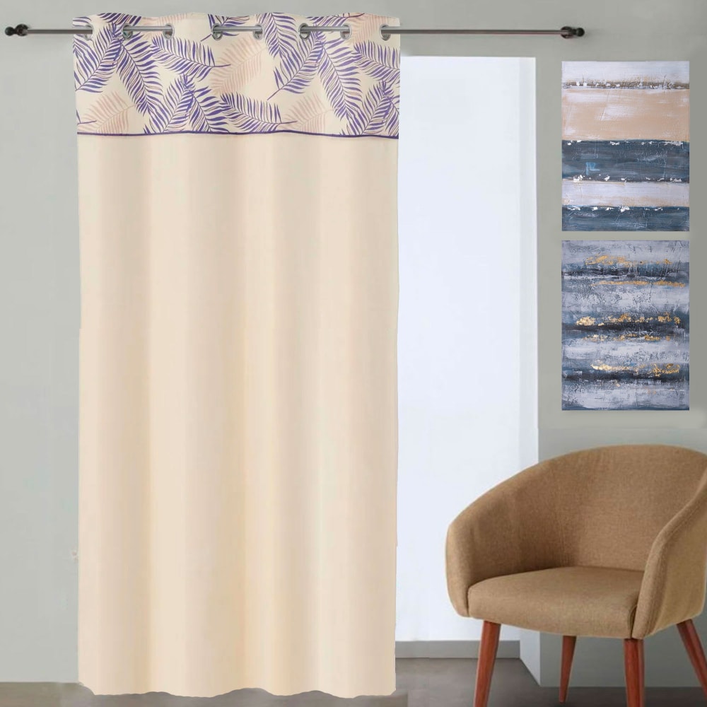 Wadiga Rideau à oeillets bleu et beige feuillage à l'unité 140x260cm - Coton