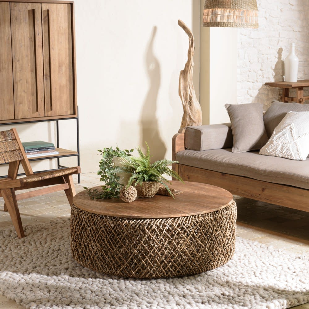 Table basse ronde en tissage de fibre de cocotier d98