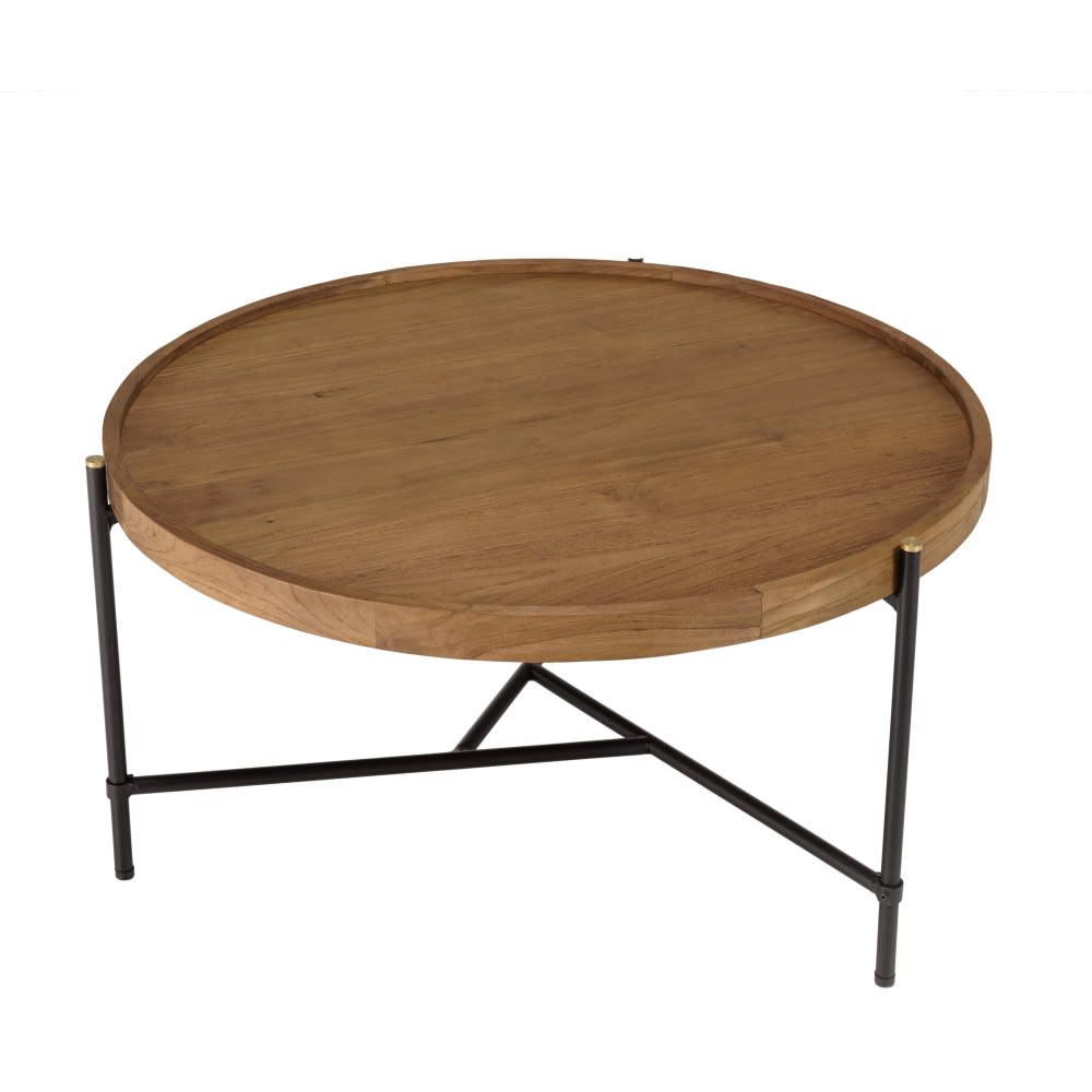 Mesa de centro redonda con tablero de madera de teca reciclada d74