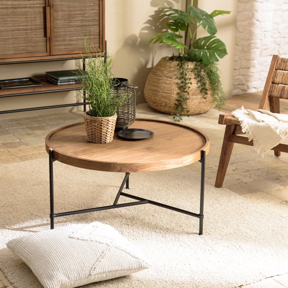 Mesa de centro redonda con tablero de madera de teca reciclada d74 - Maisons du Monde