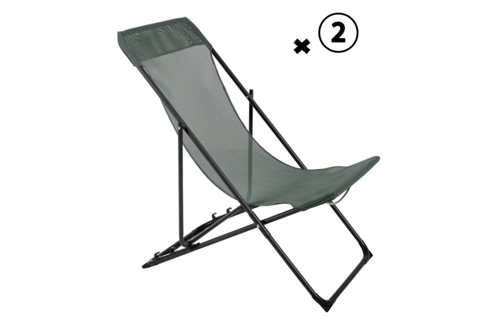 Essenciel Green Lot de 2 chiliennes en acier gris foncé et texaline kaki Vert
