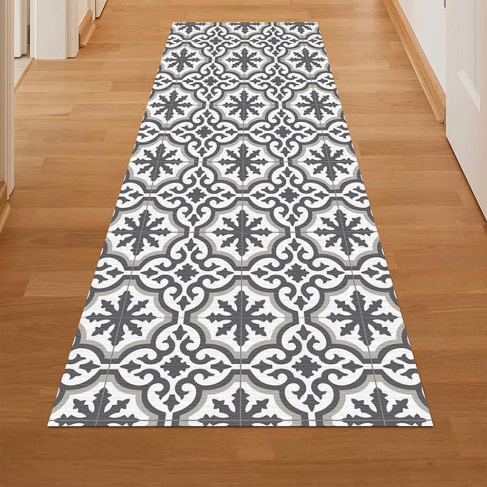 Vinylteppich mit Lissabon-Fliesen, grau 150x65cm - Maisons Du
