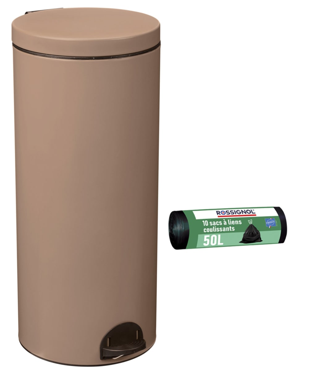 Poubelle de cuisine à pédale 30L et 10 sacs poubelle 50L