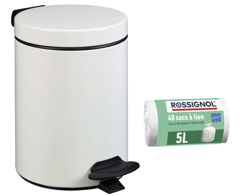 Poubelle de salle de bain à pédale 3L et 40 sacs poubelle 5L