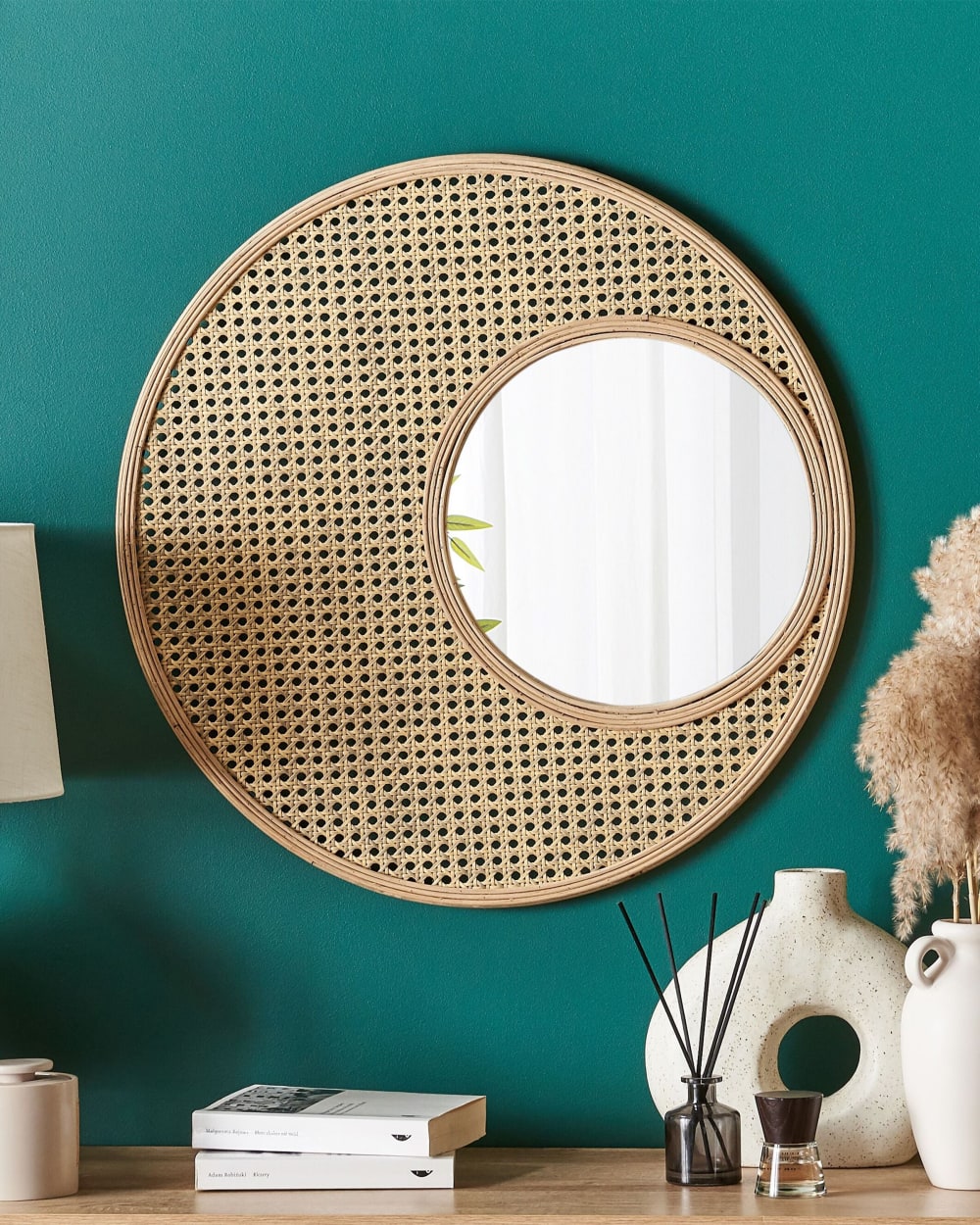 Beliani Wandspiegel aus Rattan 60 x 60, braun style vintage - Rattan