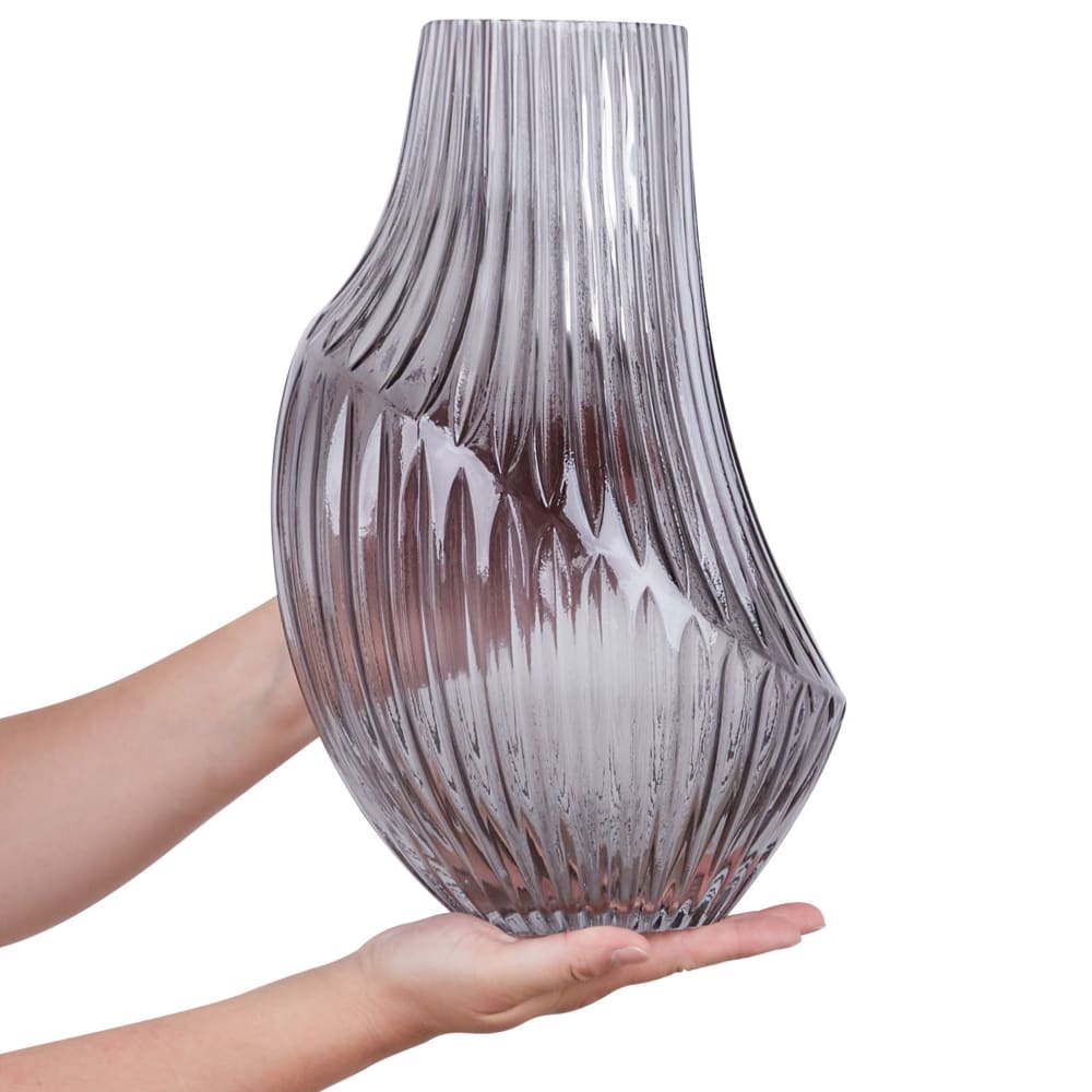 Vase à fleurs 36 cm verre gris — vue 4