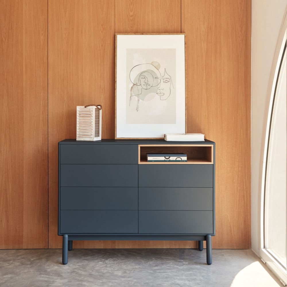 Commode 7 tiroirs 1 niche en bois l120xh90cm - gris anthracite - Maisons du Monde