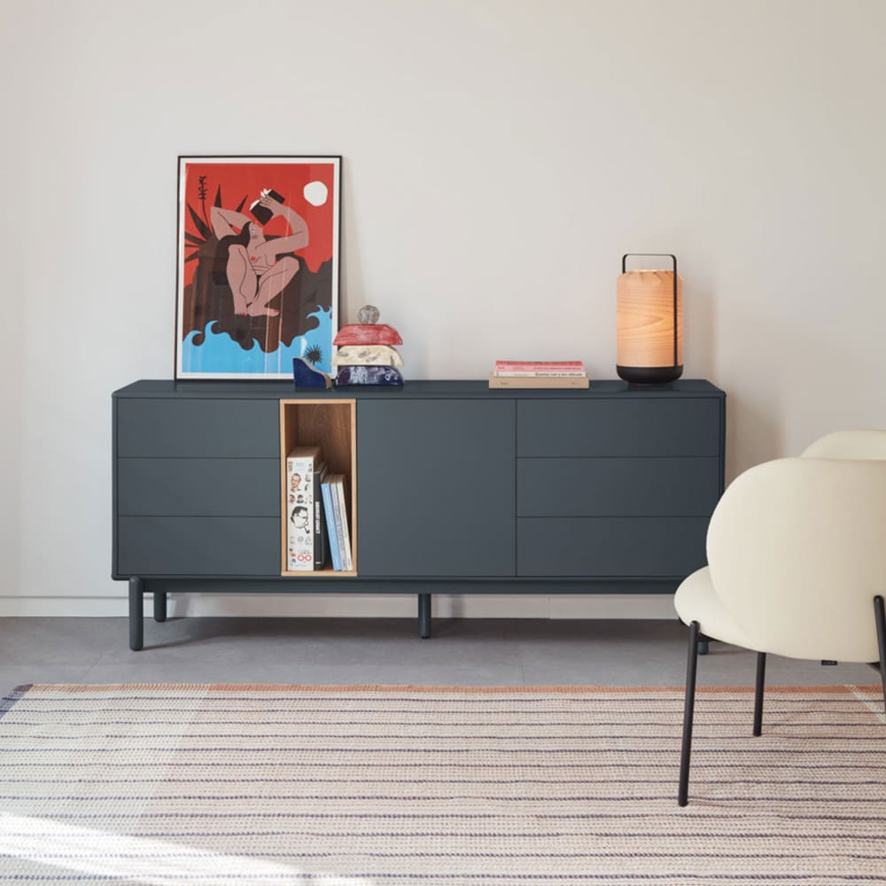 Buffet 1 porte 6 tiroirs en bois l180cm - gris anthracite - Maisons du Monde