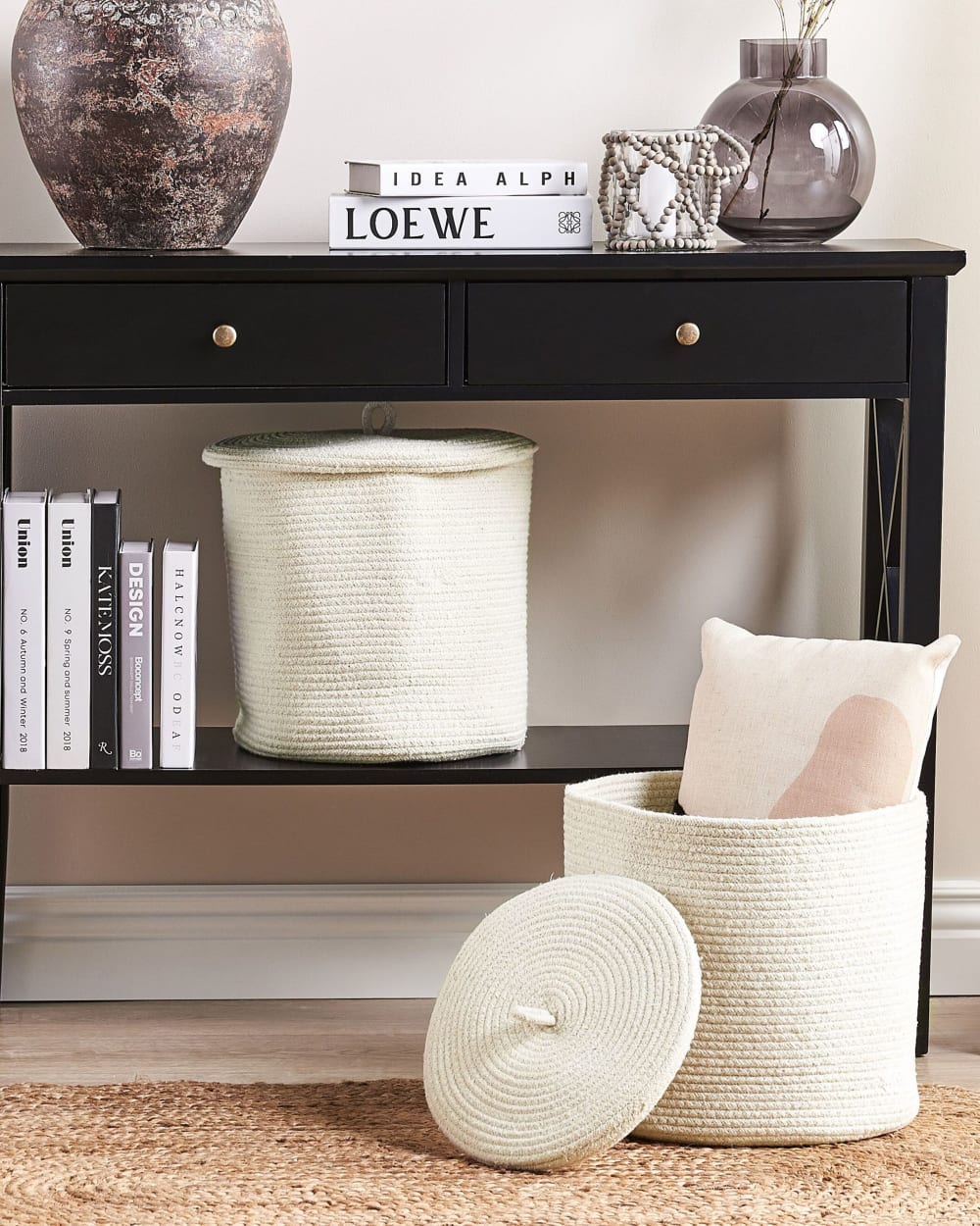 Set aus 2 Baumwollkörben mit Deckel Wollweiss - Maisons Du Monde