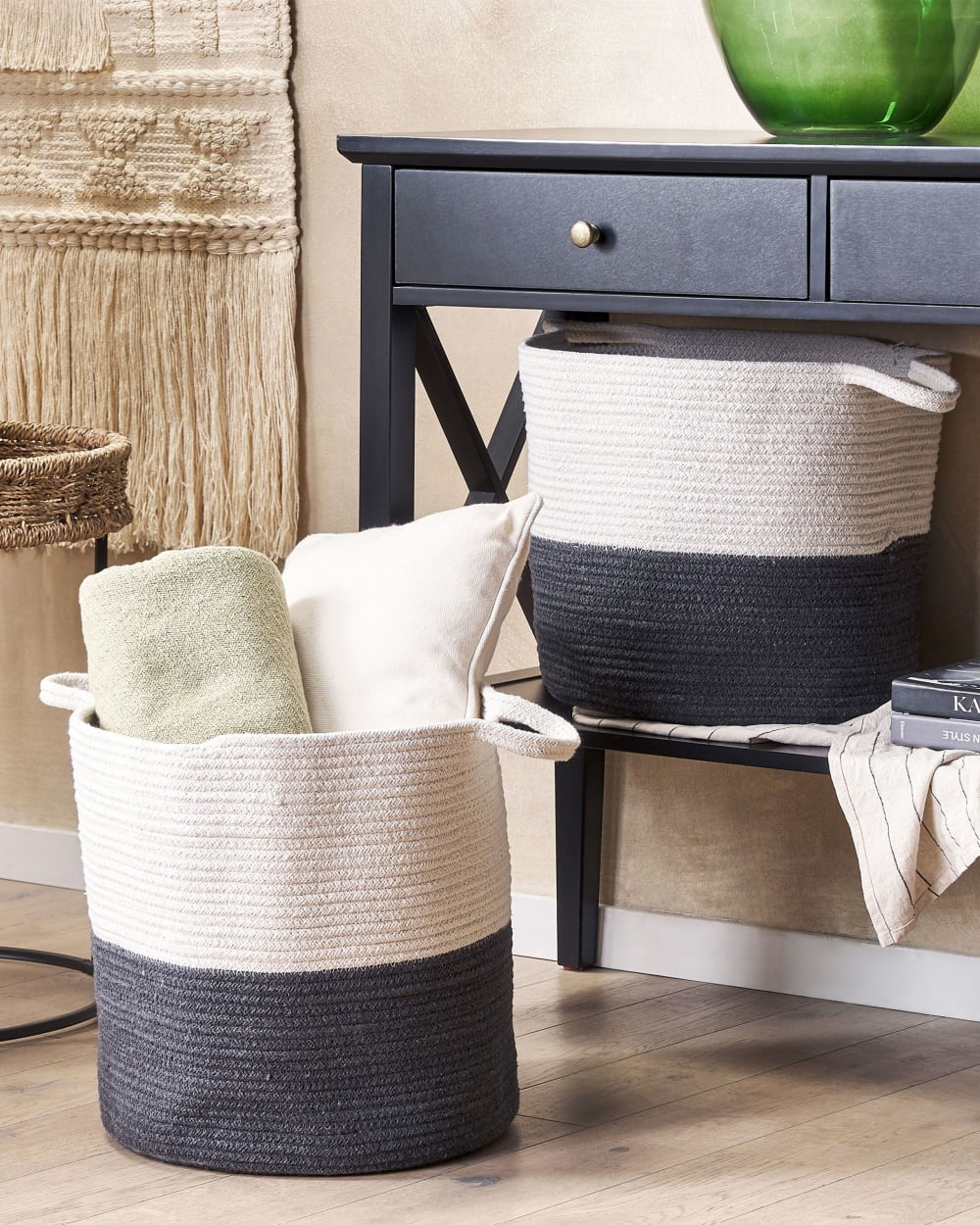 Set aus 2 Baumwollkörben, Weiß und Schwarz - Maisons Du Monde