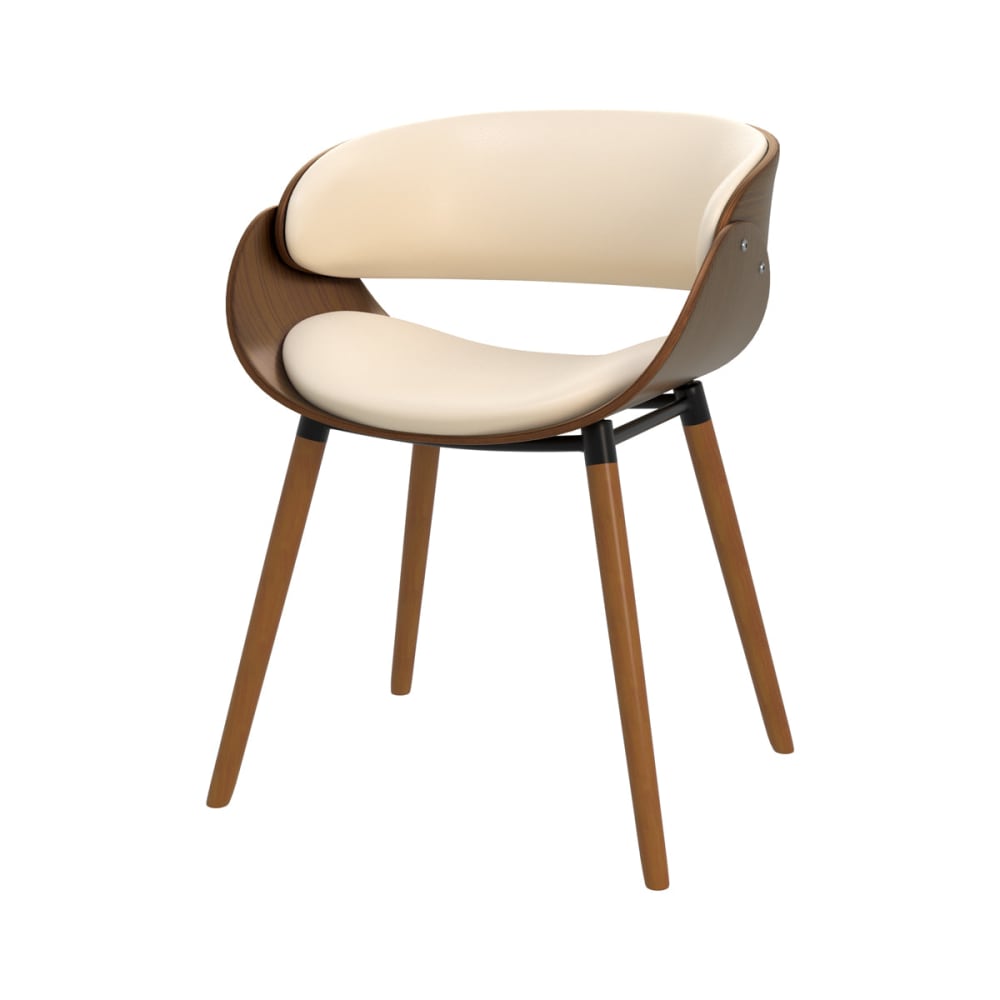 Silla de piel sintética beige y chapa de nogal