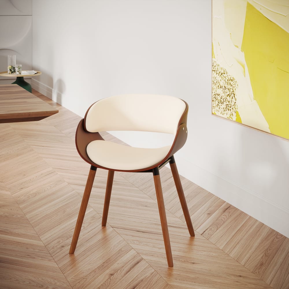 Sedia in ecopelle beige e legno impiallacciato noce - Maison