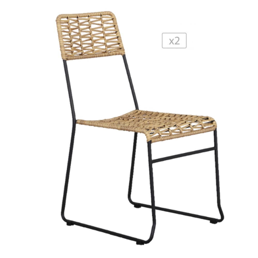 Lot de 2 chaises en résine tressée coloris naturel