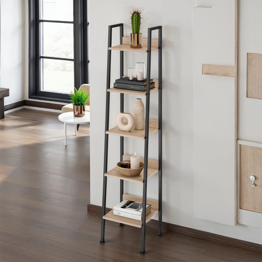 Étagère style industriel anti-basculement 575x34x138 cm bois clair
