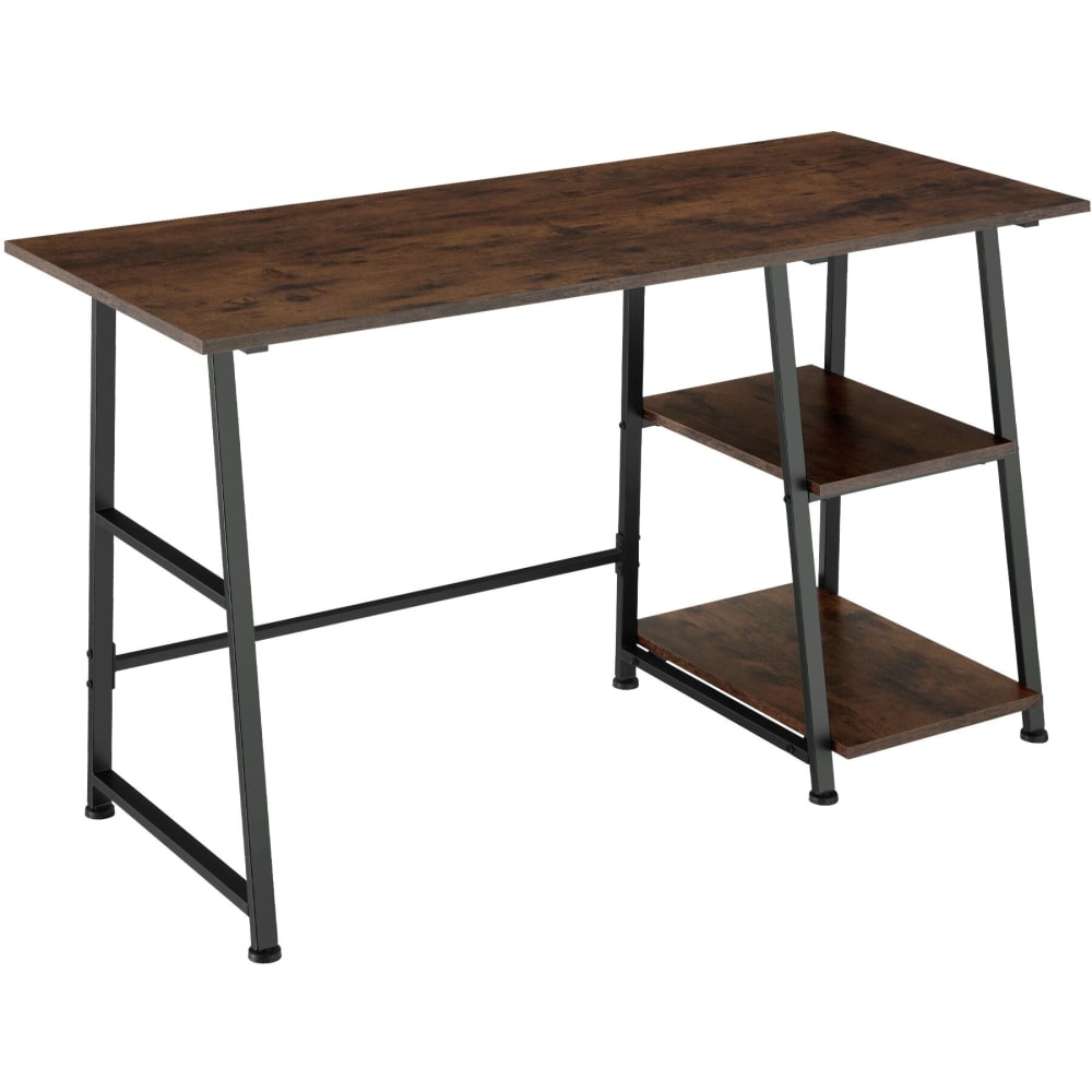 Bureau style industriel étagère avec 2 espaces de stockage bois foncé