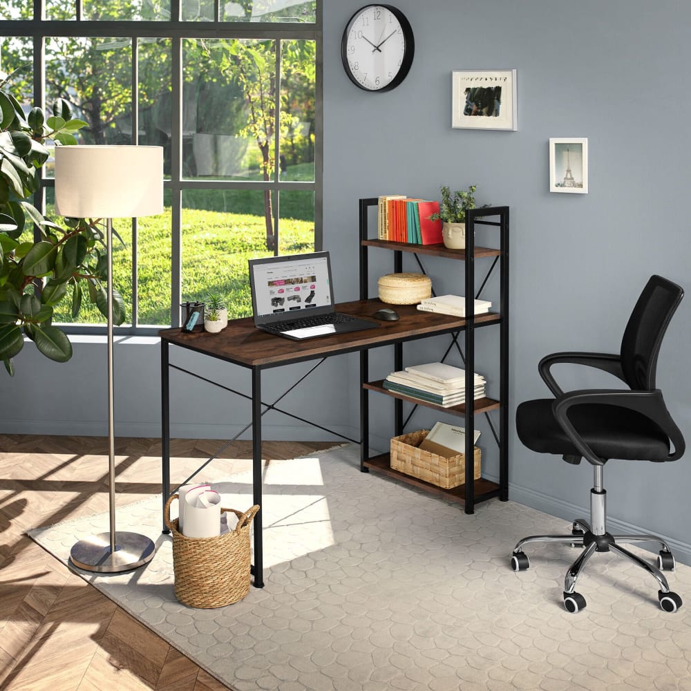 Scrivania stile industriale con 3 ripiani in legno scuro - Marrone - Pannello di particelle
