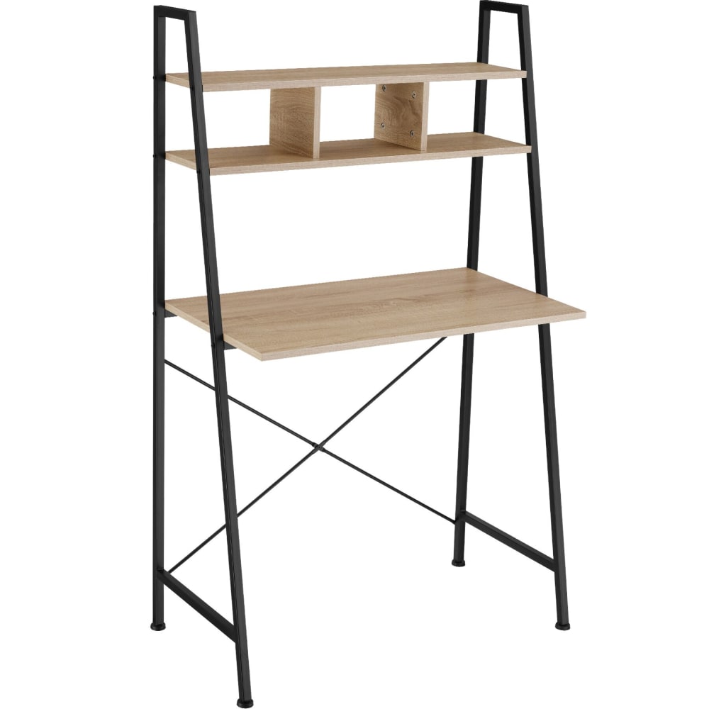 Bureau style industriel 3 compartiments de rangement bois clair