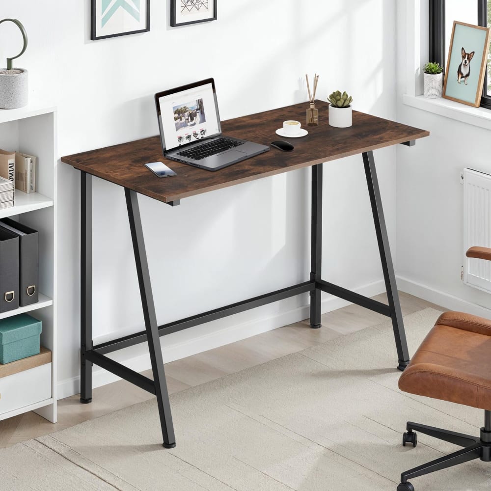 Bureau style industriel trapèz en panneau aggloméré bois foncé