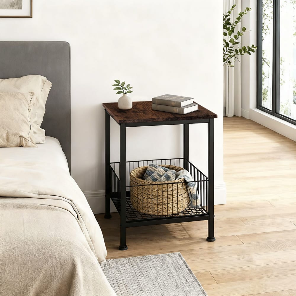 Tavolino stile industriale 40 x 40 x 55,5 cm legno scuro - Modello Industriale - Marrone - Pannello di particelle
