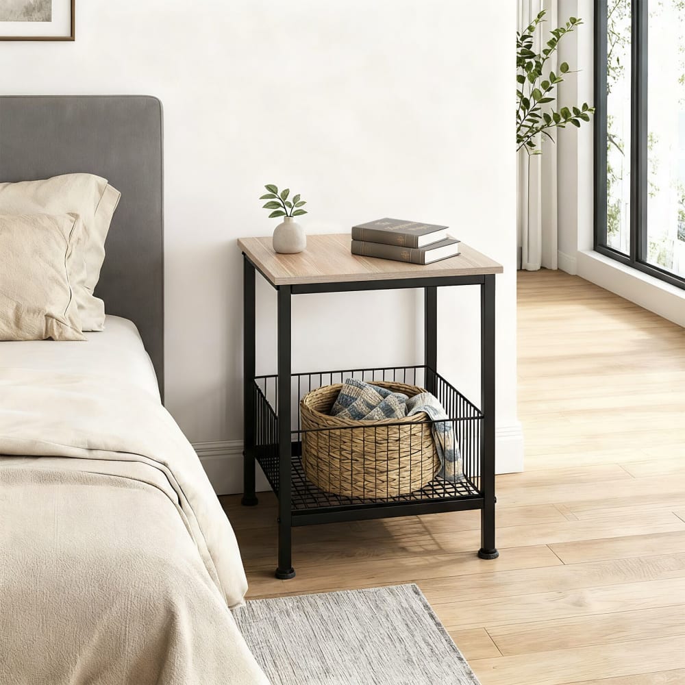 Tavolino stile industriale 40 x 40 x 55,5 cm legno chiaro - Modello Industriale - Marrone - Pannello di particelle