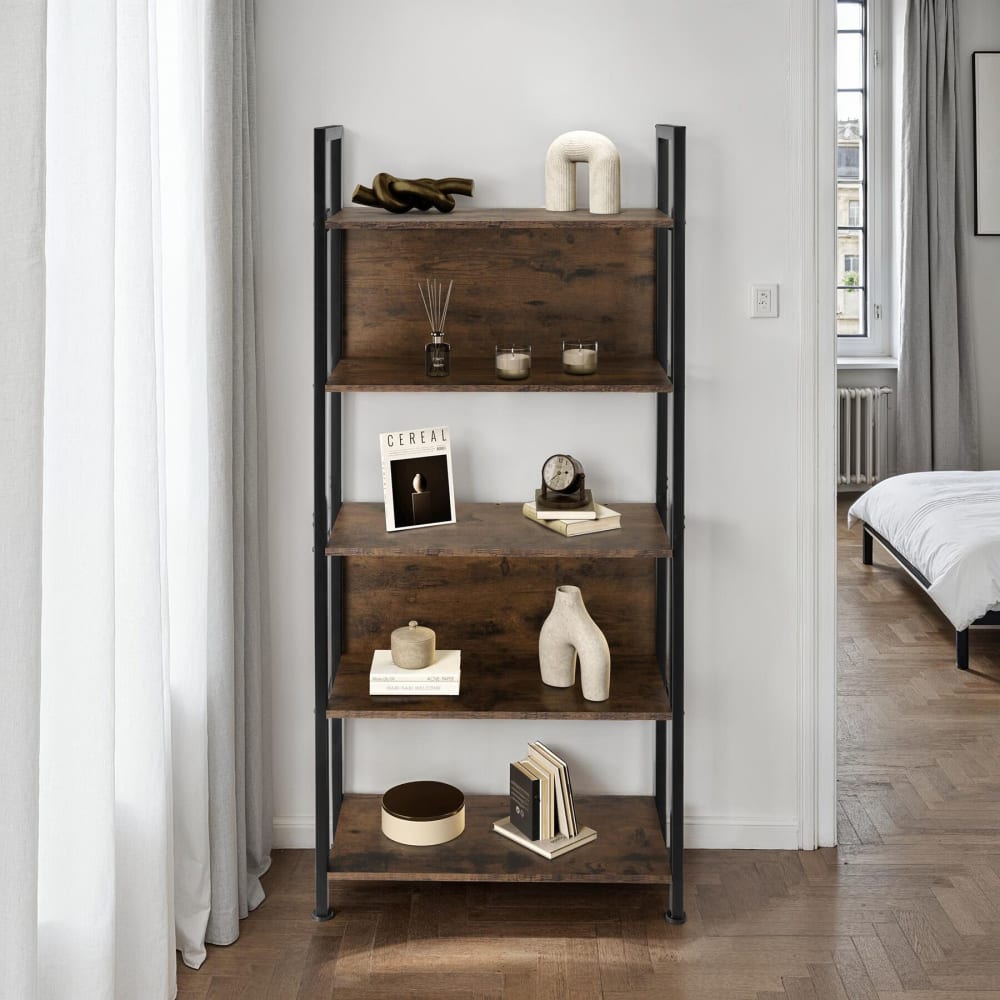 Étagère style industriel anti-basculement 62x24x1655 cm bois foncé