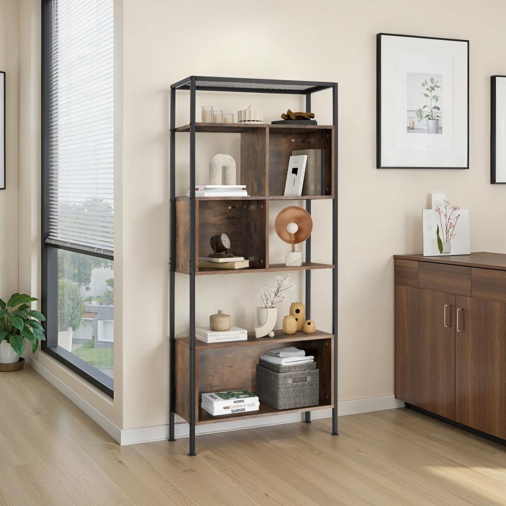 Étagère style industriel anti-basculement 75x31x1705 cm bois foncé