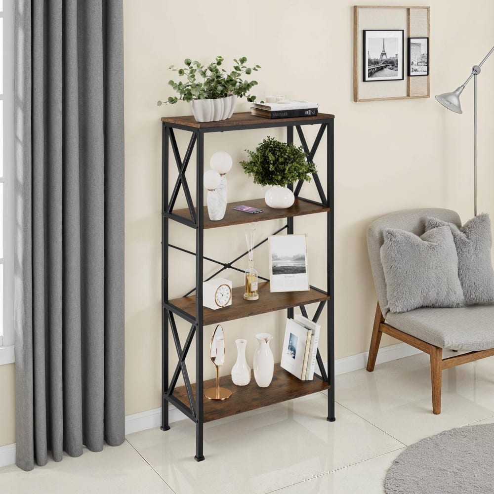 Étagère style industriel antibasculement 615x315x1335 cm bois foncé
