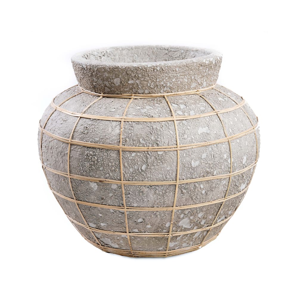 Jarrón de terracota y ratán en cemento y marrón 33x33x27cm