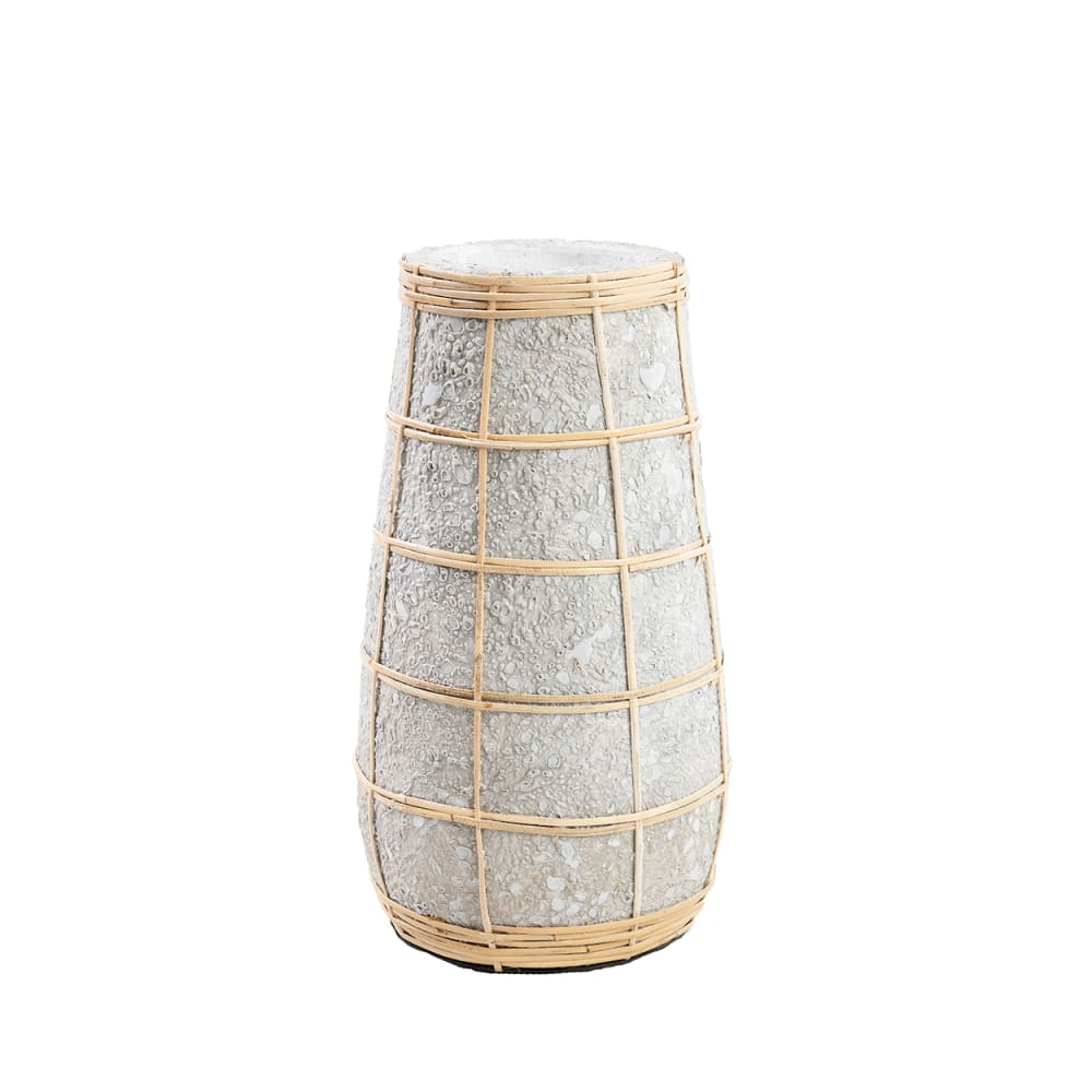 Bazar Bizar Vase aus terrakotta und rattan in beton und braun, 14x14x26cm style seaside Grau