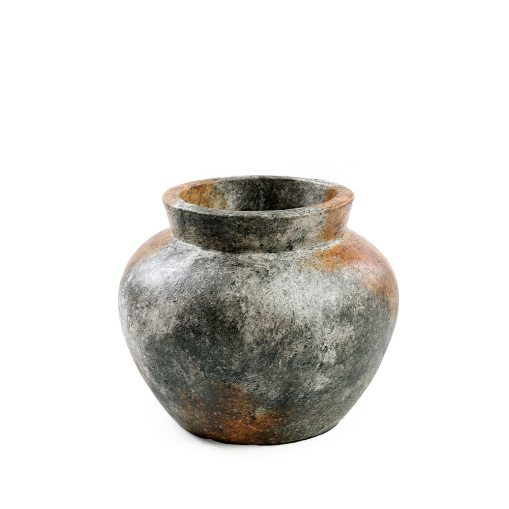 Vase terre cuite antique et gris 25x25x19cm