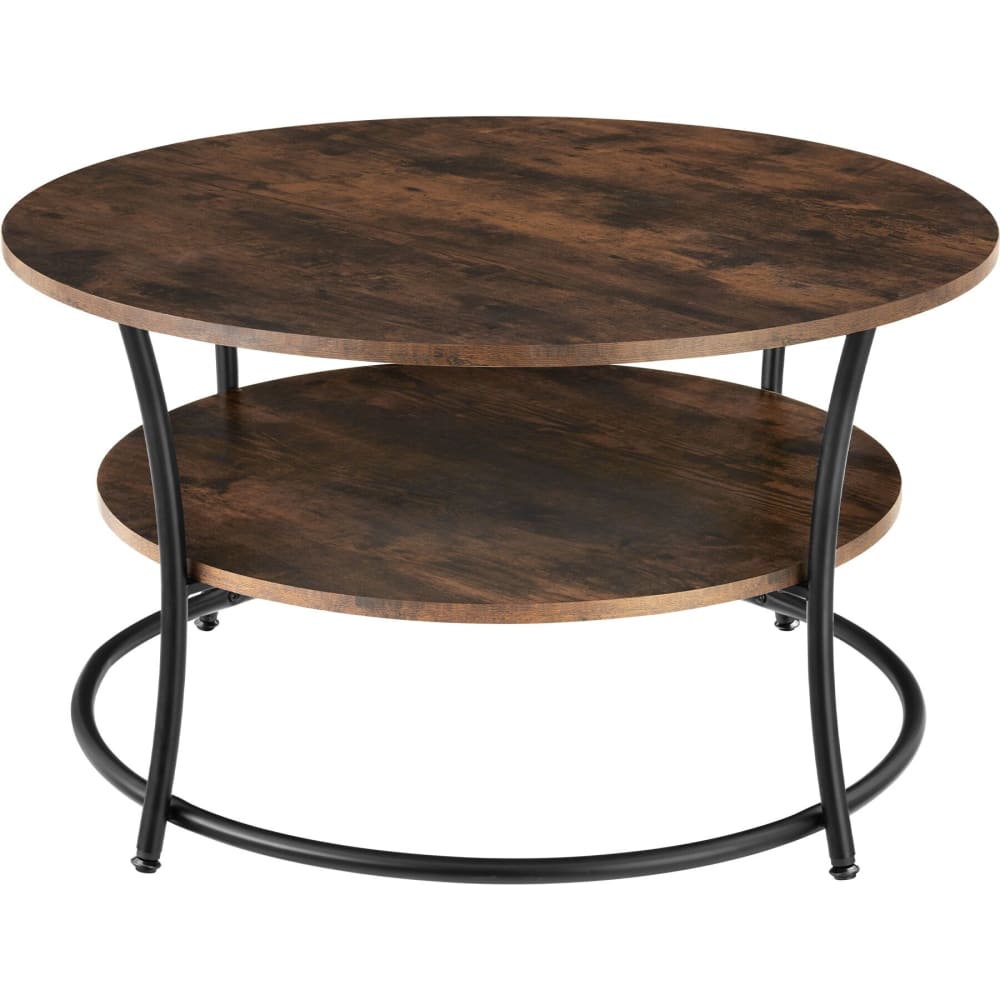 Table basse salon rond avec 2 plateaux en panneau aggloméré bois foncé