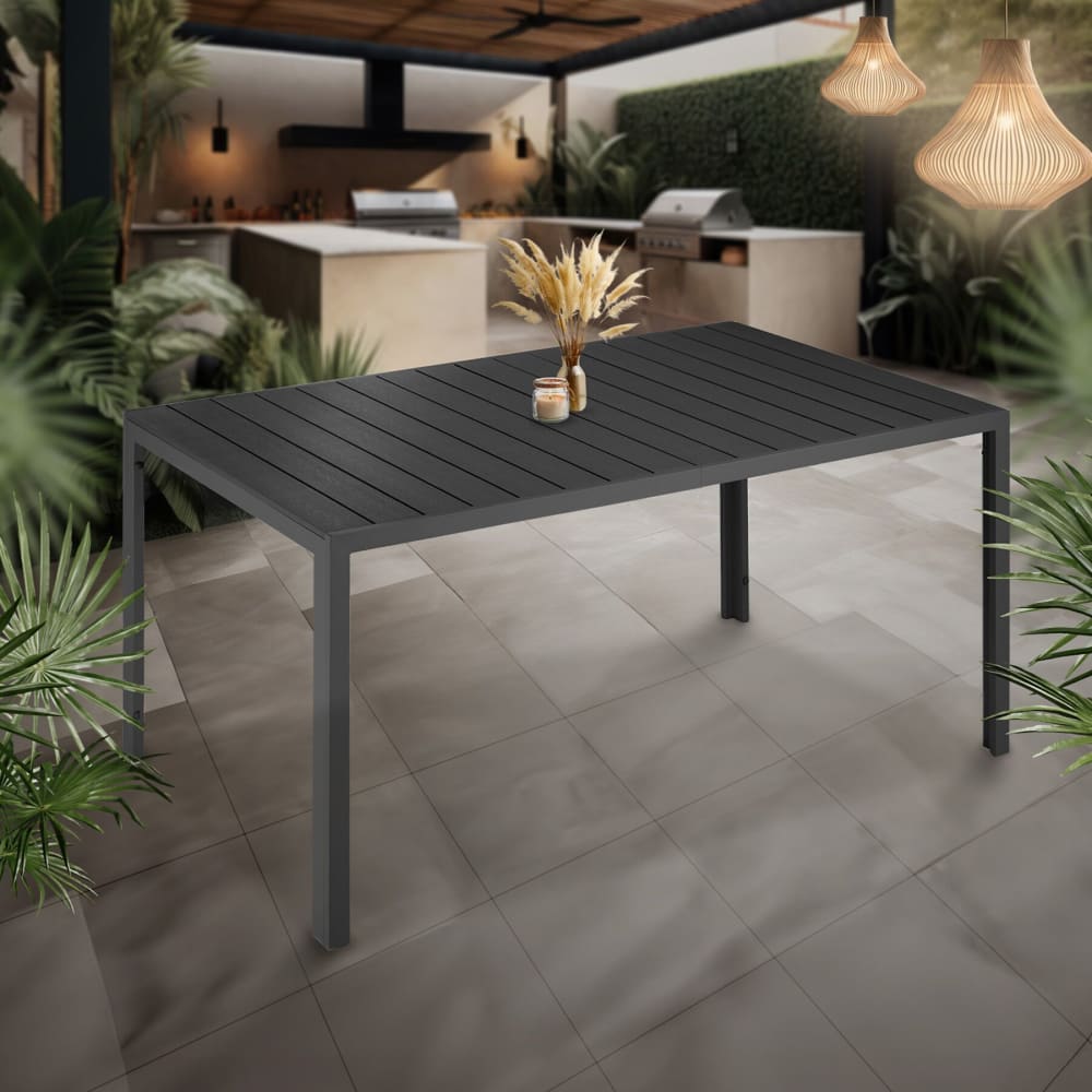 Tavolo giardino, alluminio, effetto legno, nero, 150x90x74,5 cm - Alluminio
