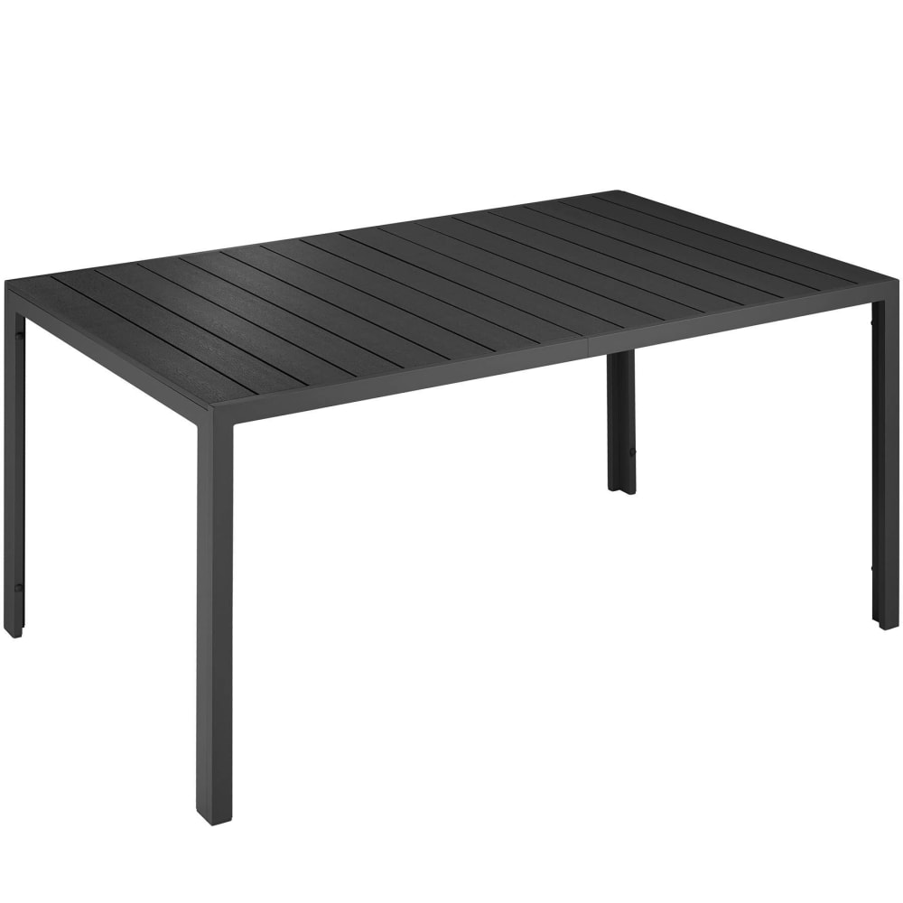 Tavolo giardino, alluminio, effetto legno, nero, 150x90x74,5 cm -