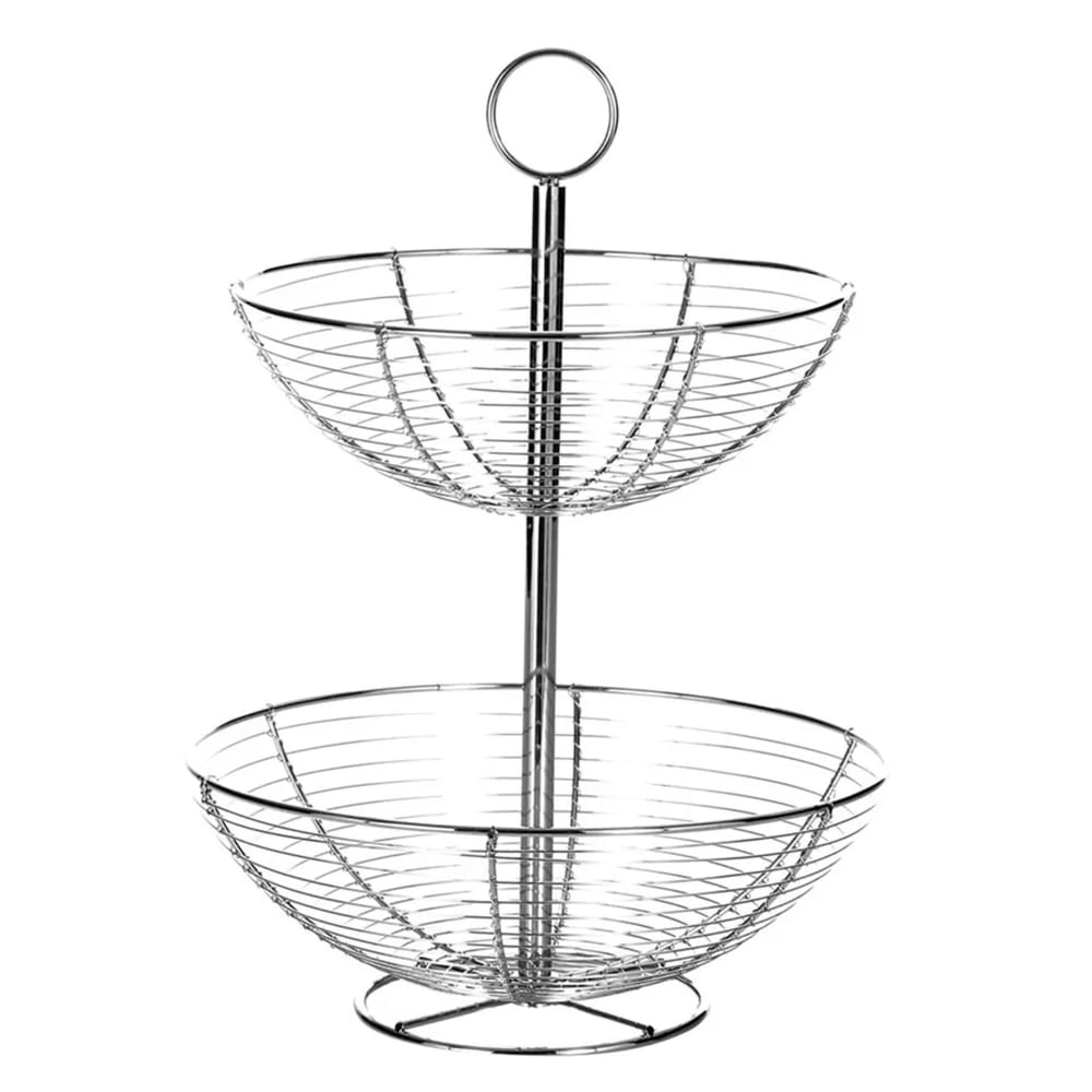 WADIGA Belle corbeille à fruits à étages en métal chromé.Dimensions: diamètre 29.5cm x Hauteur 41cmCouleur: Chrome Matière: Métal