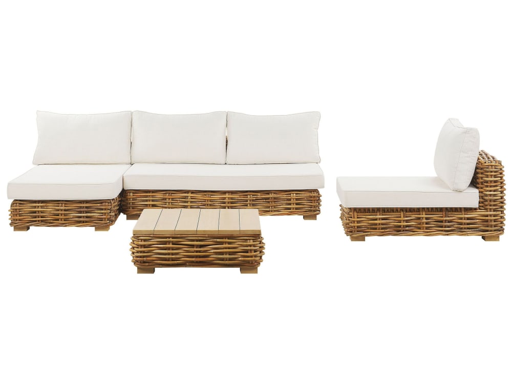 Lounge Set 4 Personen Aus Rattan, Naturfarben