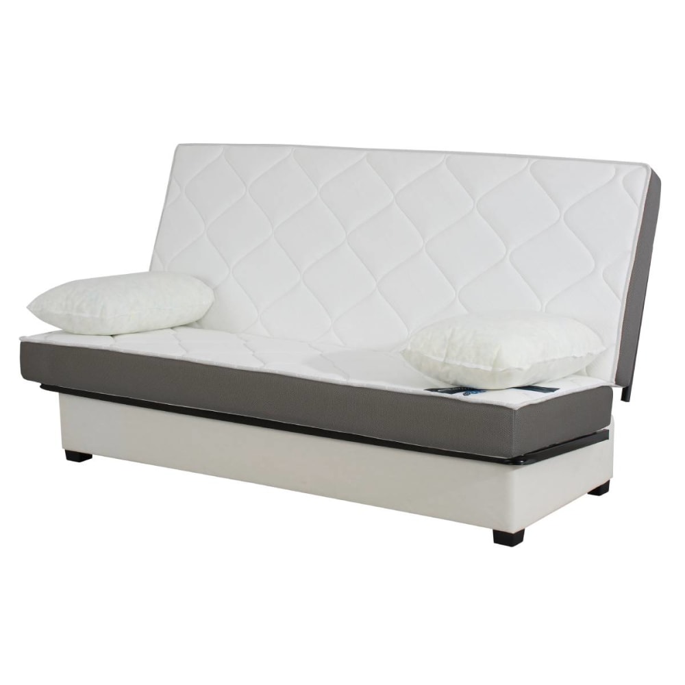 Banquette clic clac convertible 2 places tissu coton gris