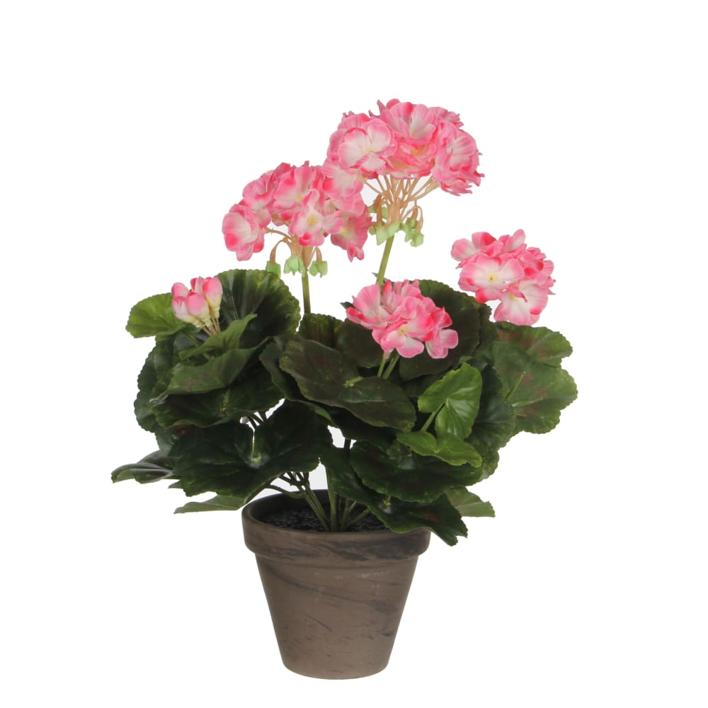 Géranium plante artificielle rose et blanc en pot H34 — Beyit