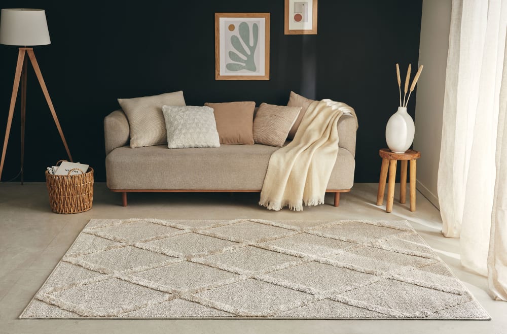 Tapis de salon motif losange crème 80x150 — vue 3