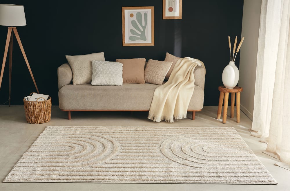 Tapis de salon motif arc de cercle crème 120x160 — vue 3