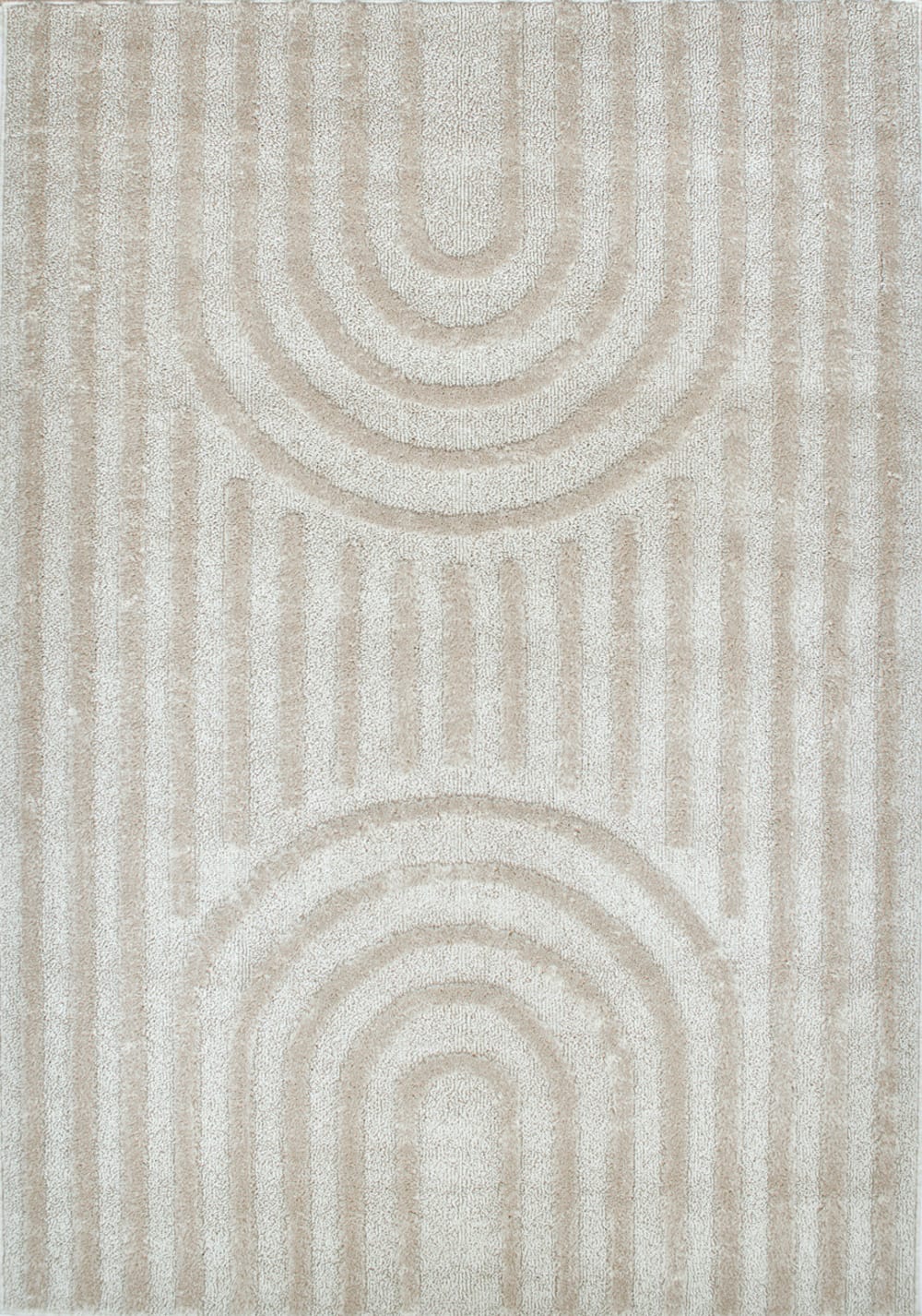 Tapis de salon motif arc de cercle crème 80x150