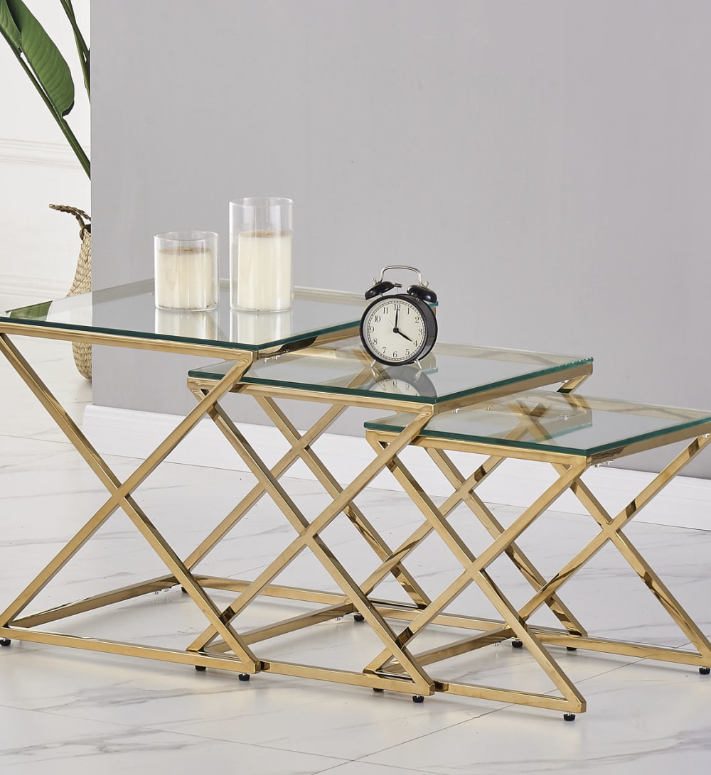 Set à 3 tables vitrées et acier inoxydable L 45 cm - Maisons du Monde