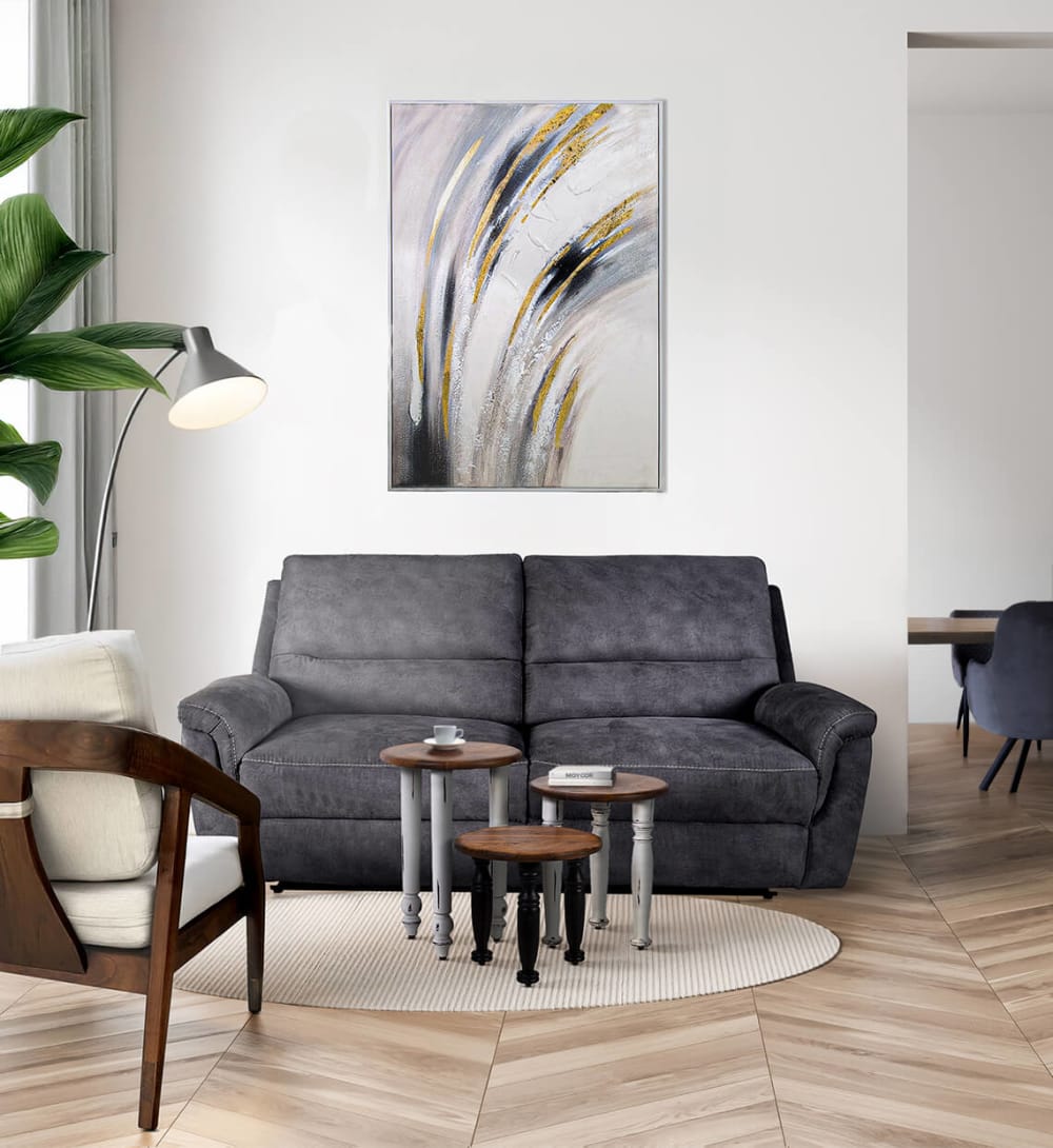 Set di 3 tavolini in legno marrone, bianco e nero Ø 40 cm -
