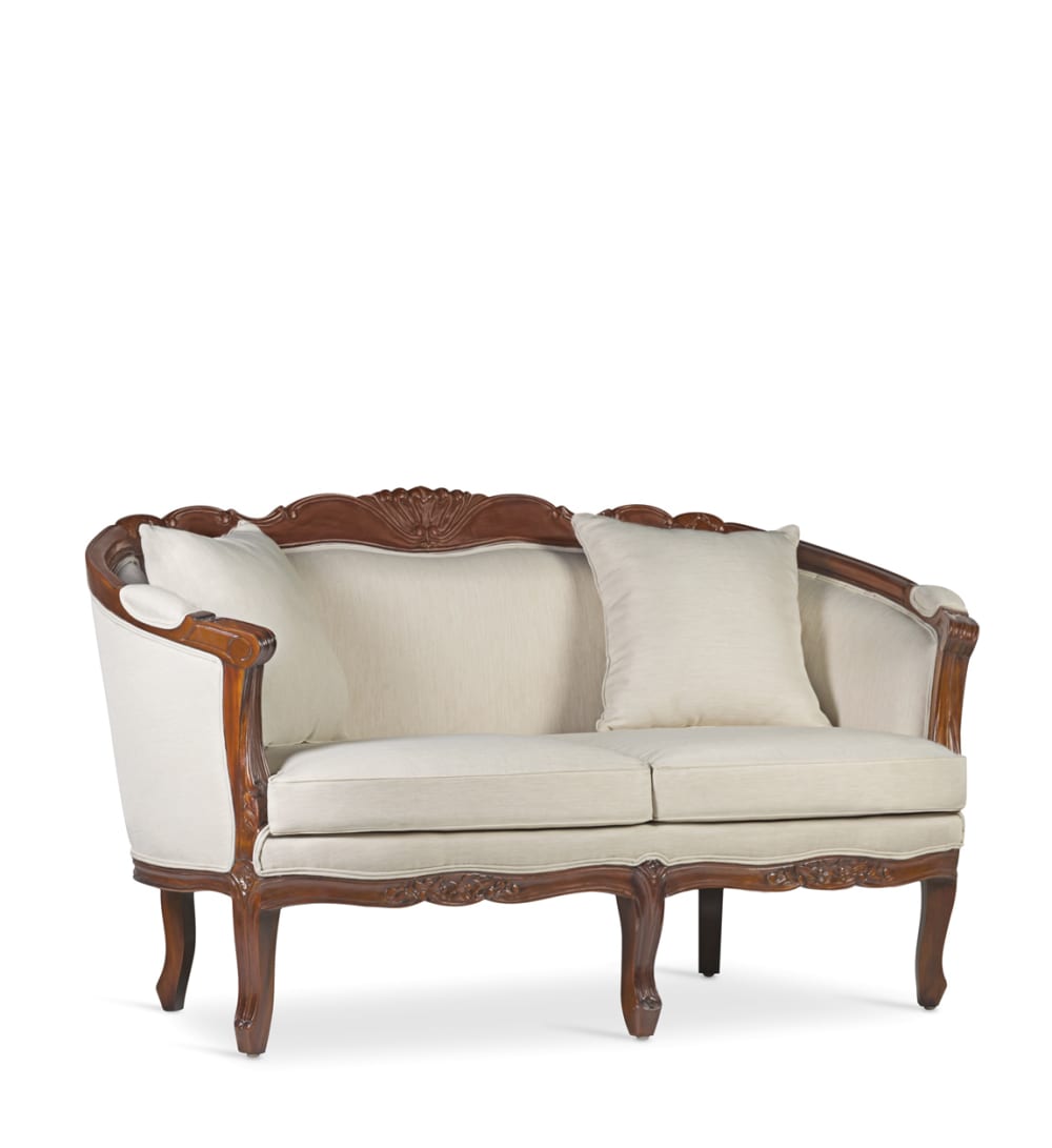 Canapé 2 places en bois marron et tissu en polyester beige L 160 cm