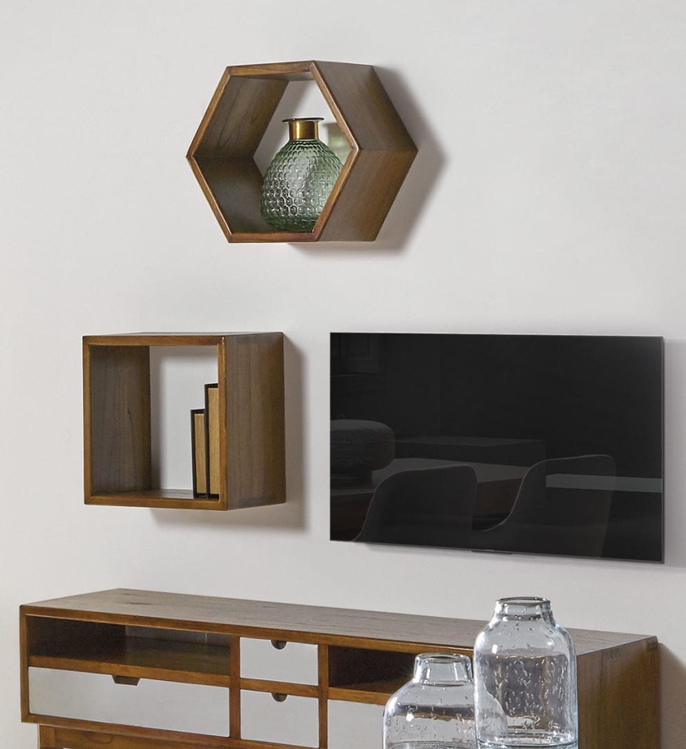 Étagère murale hexagonale en bois marron L 40 cm