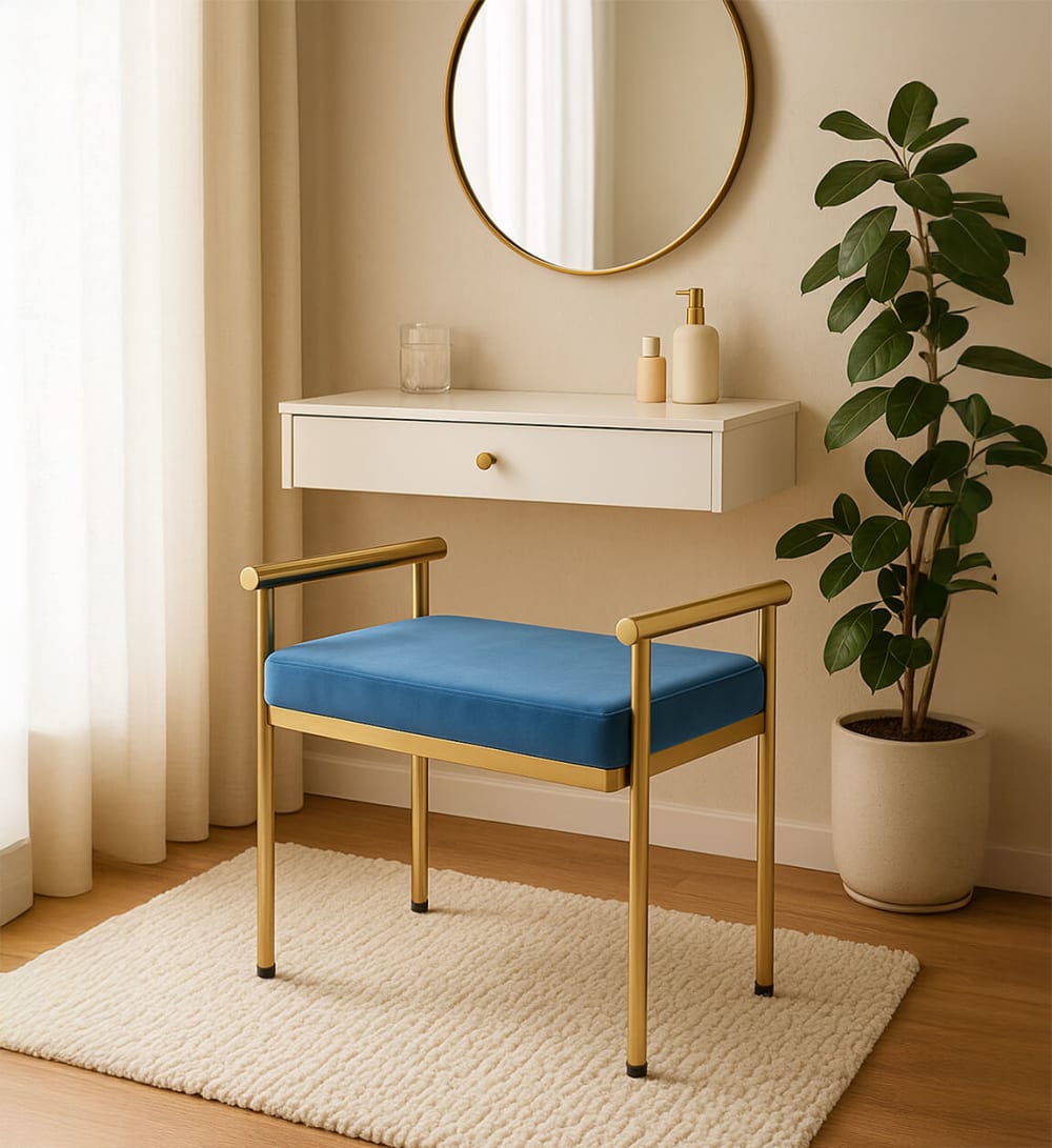 Banquette en tissu et acier inoxydable L 60 cm - Maisons du Monde